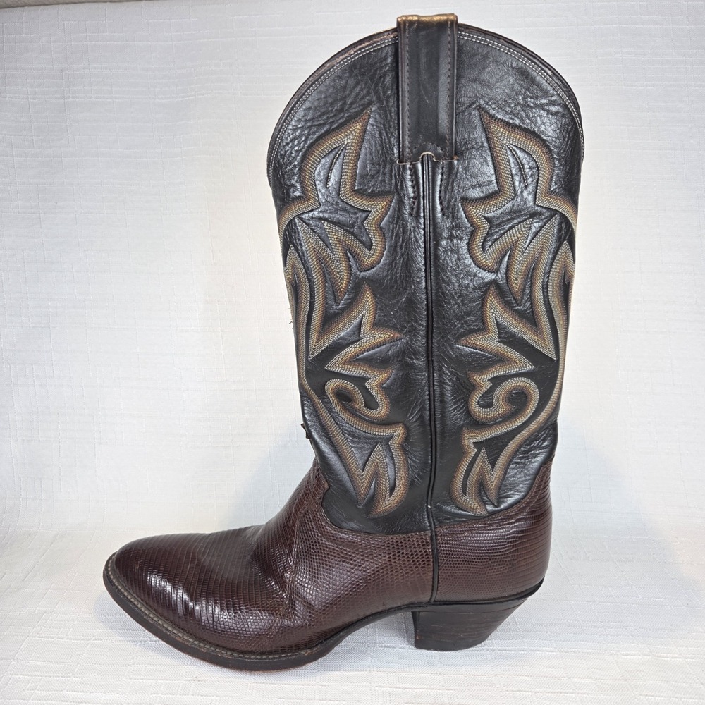 Justin Lizard Skin Brown Leather Western Cowboy Boots Men's 9.5 EE USA #8353 - Picture 11 of 15